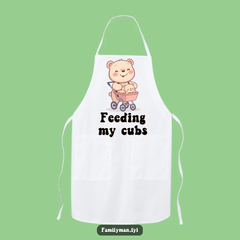 Funny Bear Stroller Apron: Chef Bear with Cubs; Kitchen Funny Gift