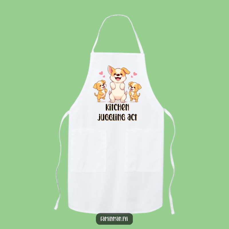Funny Dog Juggling Puppies Apron: Chef’s Helper, Playful Pet Parent Gear
