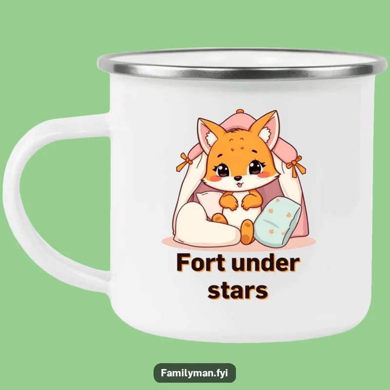 Funny Fox Cub Camping Mug: Pillow Fort Adventures, Cozy Outdoor Humor Gift