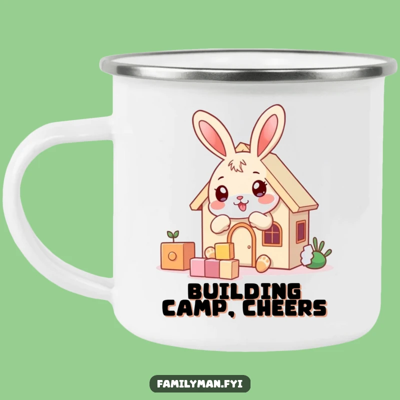 Funny Bunny Builder Camping Mug - Playful House Outdoor Cup