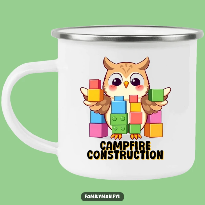 Funny Owl Building Blocks Camp Mug: Smart Sips Under the Stars!