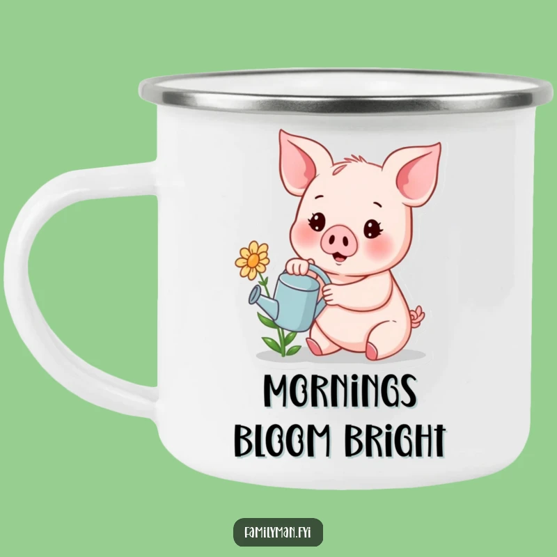 Funny Piglet Watering Flower Camping Mug - Cheerful Garden Outdoor Gift