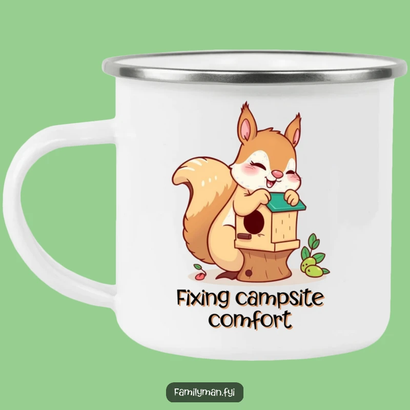 Funny Playful Squirrel Camping Mug: Builder's Companion, Humorous Outdoor Beverage Holder