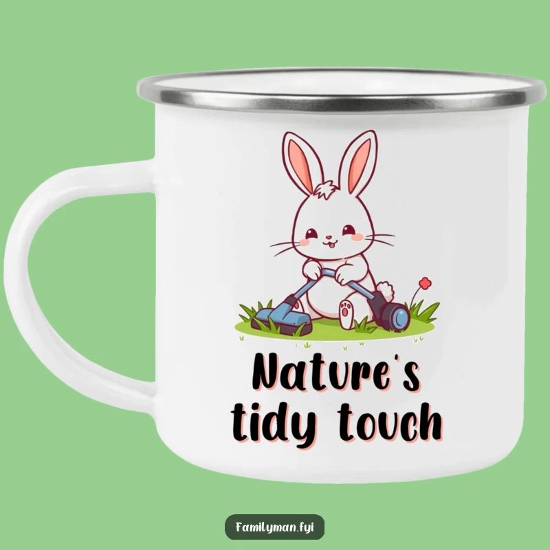 Funny Rabbit Mowing Camping Mug: Outdoor Gardening Joy, Cheerful Companion