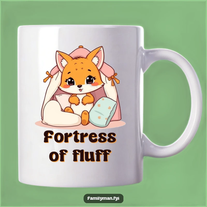 Funny Fox Cub Pillow Fort Mug: Adorable Crafting Humor, Perfect Gift for Cozy Lovers