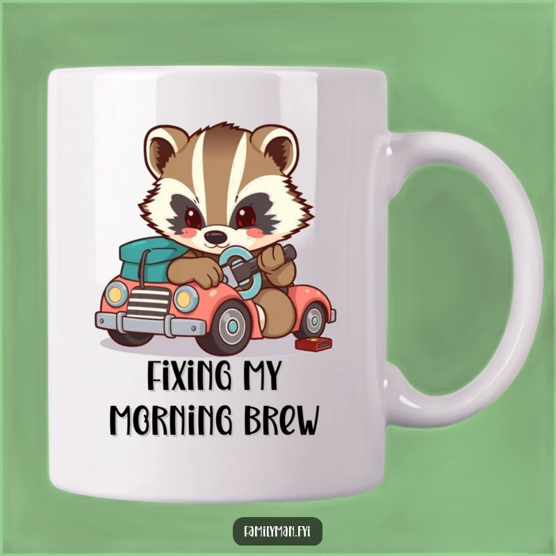 Funny Badger Mug: Fix-It Expert, Determined Mechanic, Perfect Funny Gift