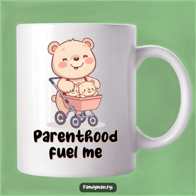 Funny Bear Stroller Mug: Happy Parent Bear with Cubs; Perfect Funny Gift