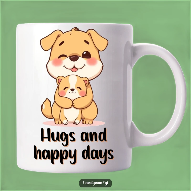 Funny Dog Hug Mug: Cheerful Dog with Friend; Perfect Funny Gift