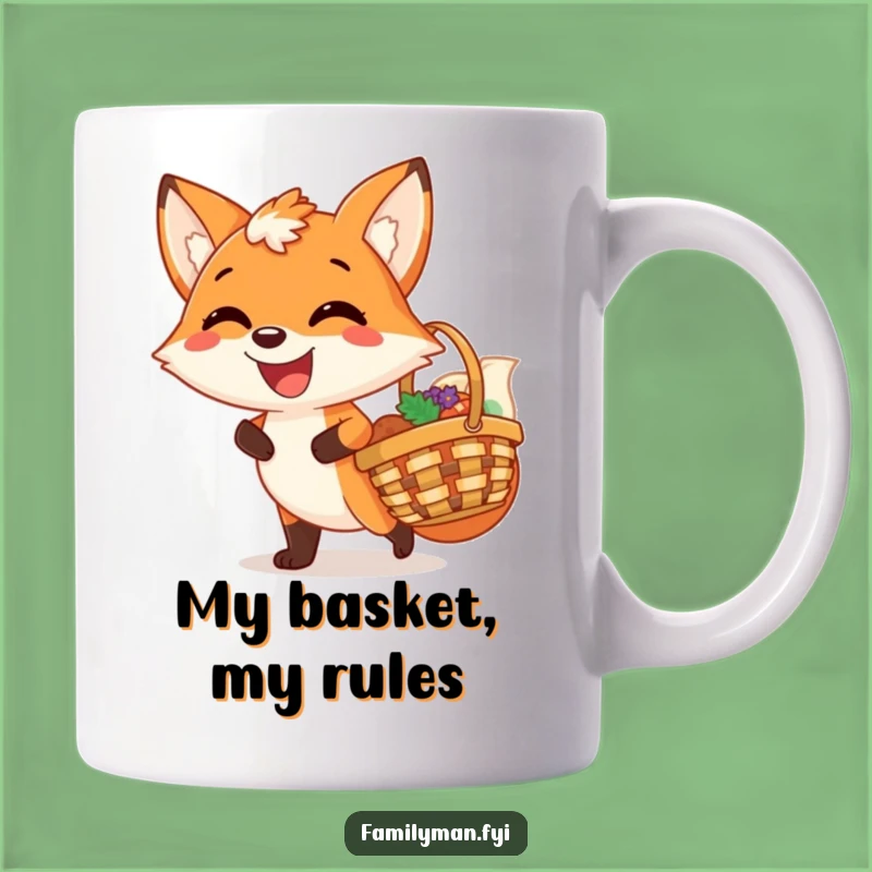 Funny Fox Picnic Gift Mug: Joyful Woodland Creature Carrying Basket