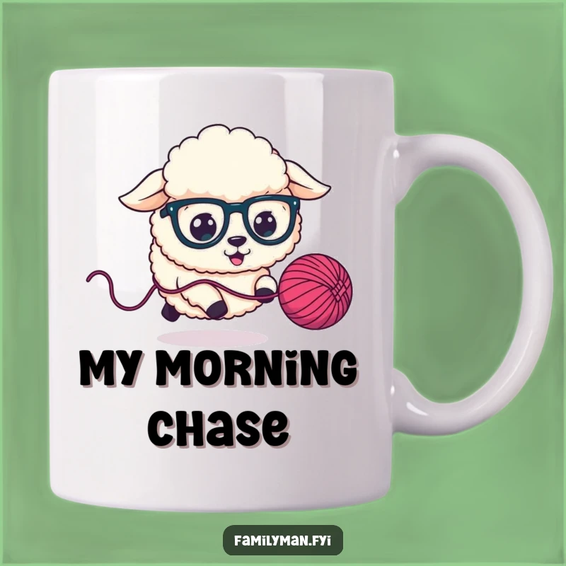 Funny Sheep Dog Yarn Mug: Hilarious Chase for a Cozy Sip!