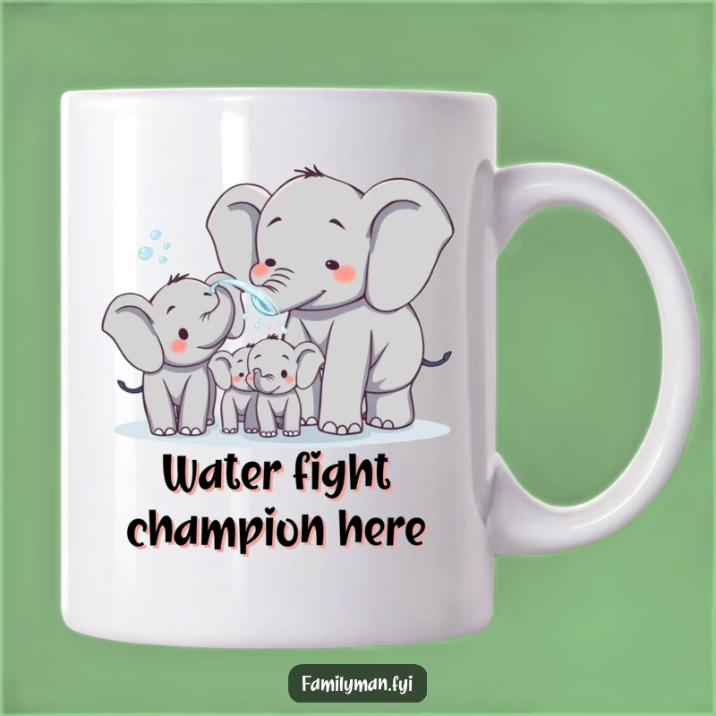 Funny Elephant Dad Mug: Playful Water Spraying Family Scene, Perfect Dad Gift