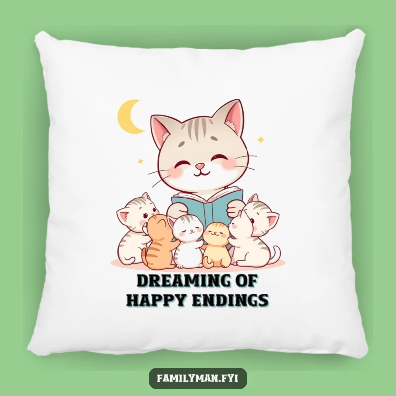 Funny Cat Pillow: Cozy Bedtime Story Cat Reading to Kittens, Soft Decor Gift