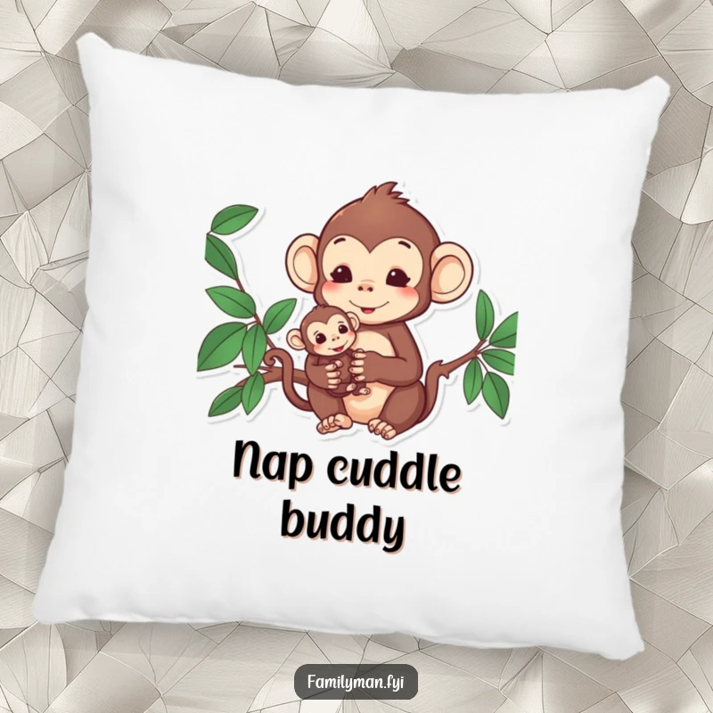 Funny Monkey Pillow: Content monkey holding its baby, offering comfort and a symbol of loving bonds.