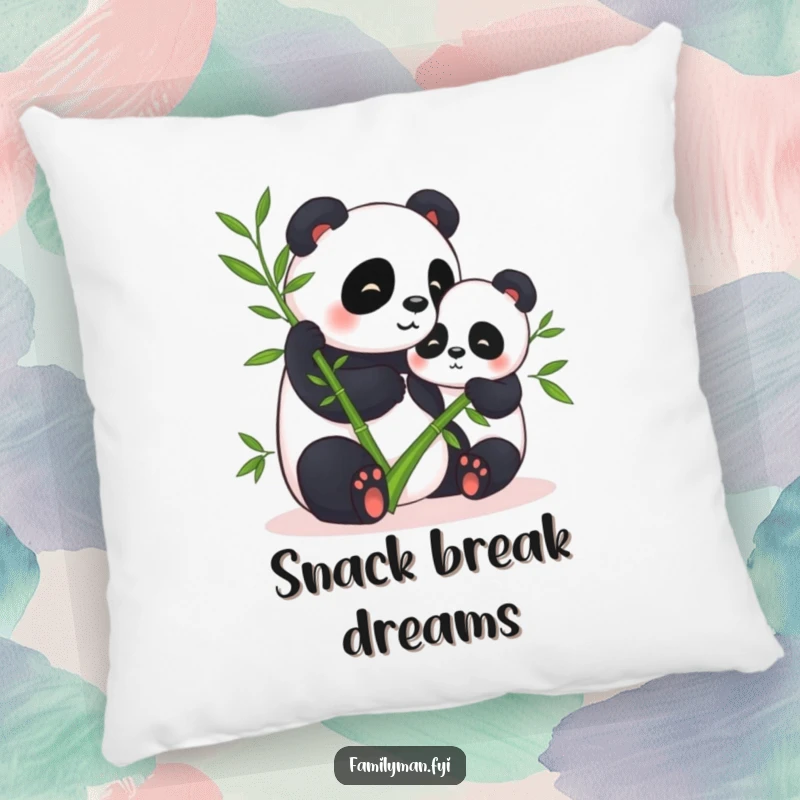 Funny pillow featuring two contented pandas sharing bamboo, offering comfort and a humorous touch for any sofa or bed.