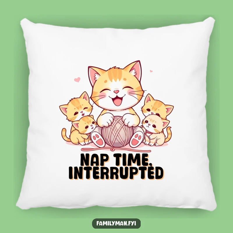 Funny Cat Yarn Pillow: Cozy Cushion with a Playful Cat and Kittens, Cute Gift