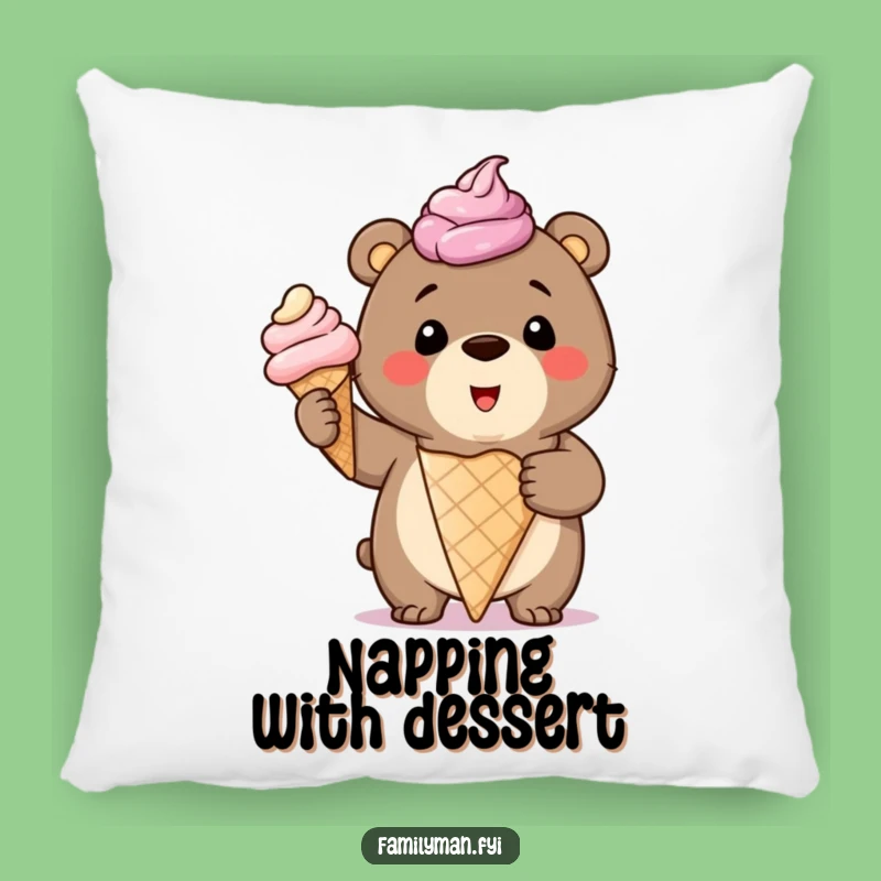 Funny Bear Cub Ice Cream Pillow: Sweet Dreams & Cozy Cuddles!