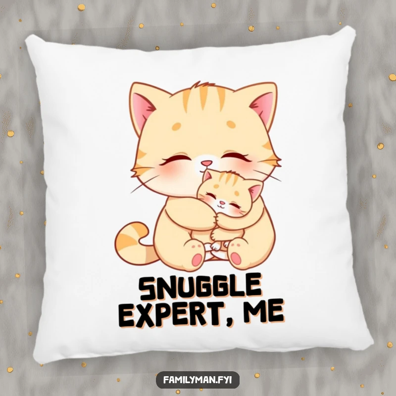 Funny Cat Pillow showing a cat hugging a kitten, providing humorous comfort and adorable decor.