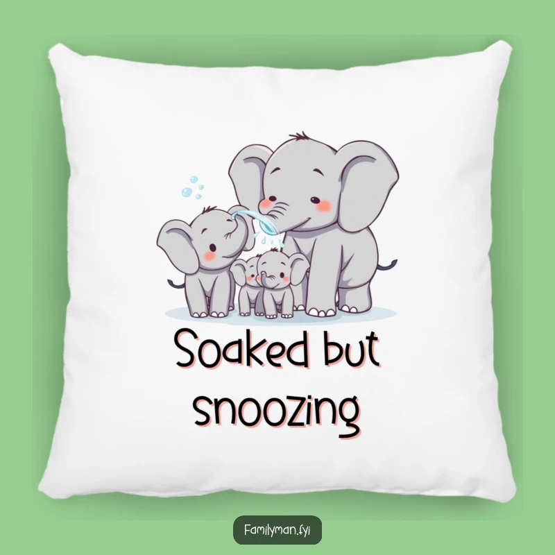 Soft Elephant Dad Pillow: Funny Water Spraying Family Scene, Cozy Gift