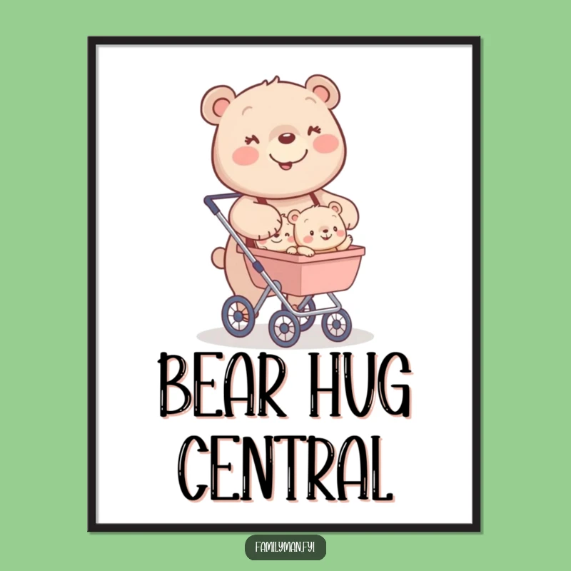 Funny Bear Stroller Digital Art: Happy Parent Bear; Artful Funny Gift
