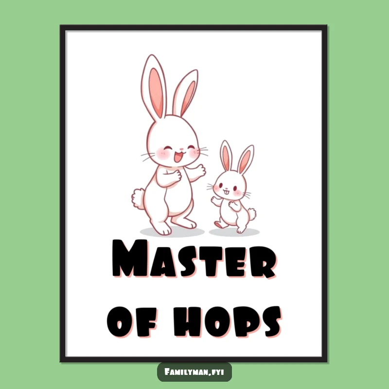 Funny Bunny Hop Digital Art: Learning Charm, Printable Wall Decor Gift