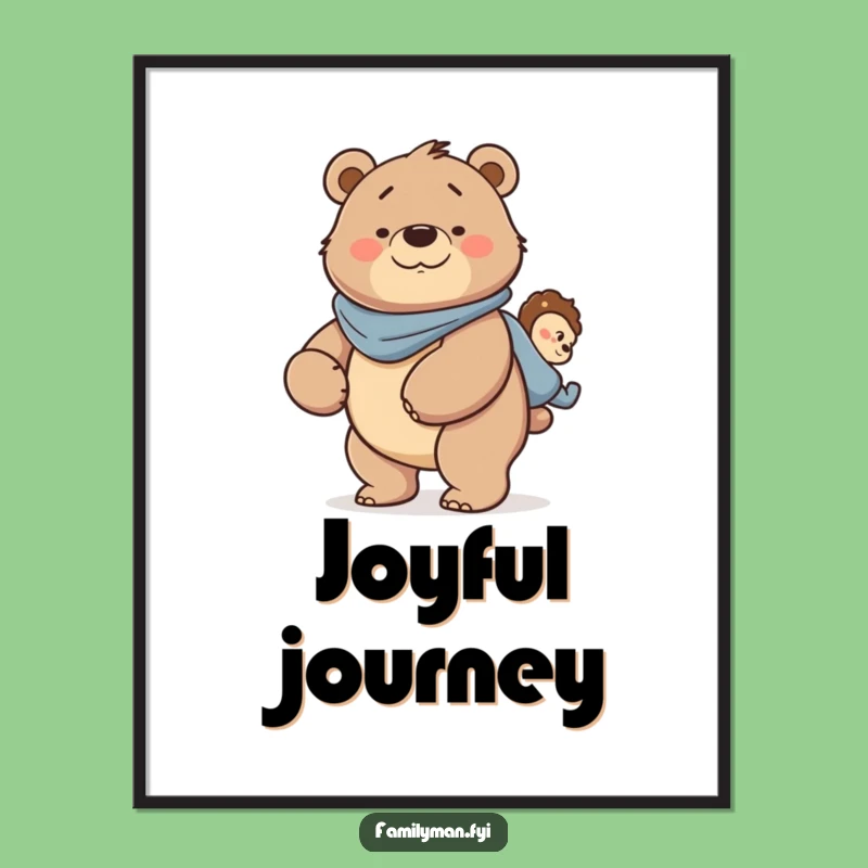 Funny Dad Bear Digital Art Print - Fatherly Strength Piggyback Decor Gift