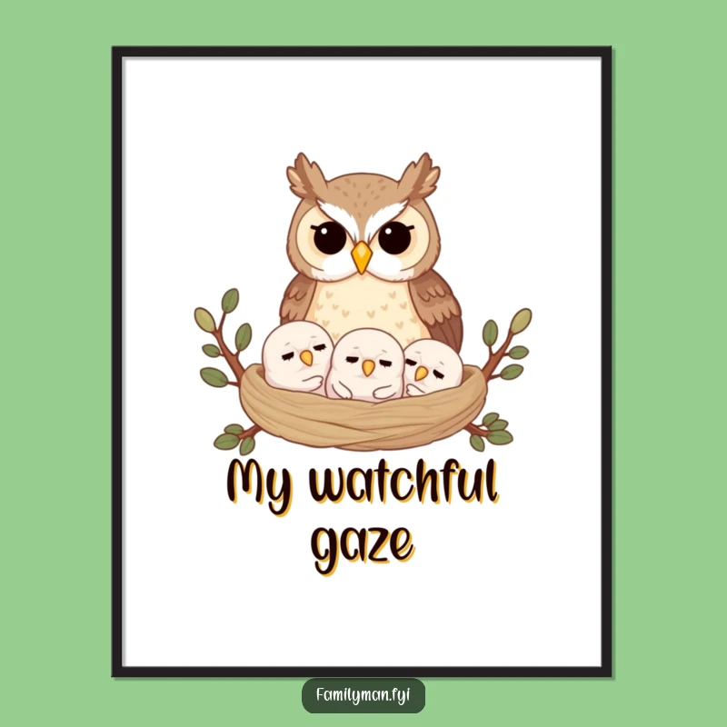 Funny Owl Family Digital Art: Instant Download Funny Gift!