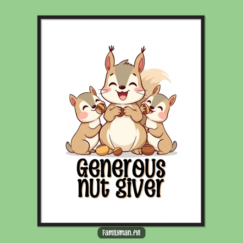 Funny Squirrel Digital Art: Nut Sharing Joy, Printable Wall Decor Gift