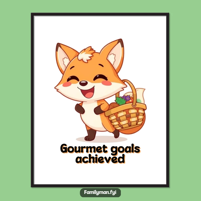 Funny Fox Picnic Digital Art: Joyful Grin, Satisfied Woodland Creature