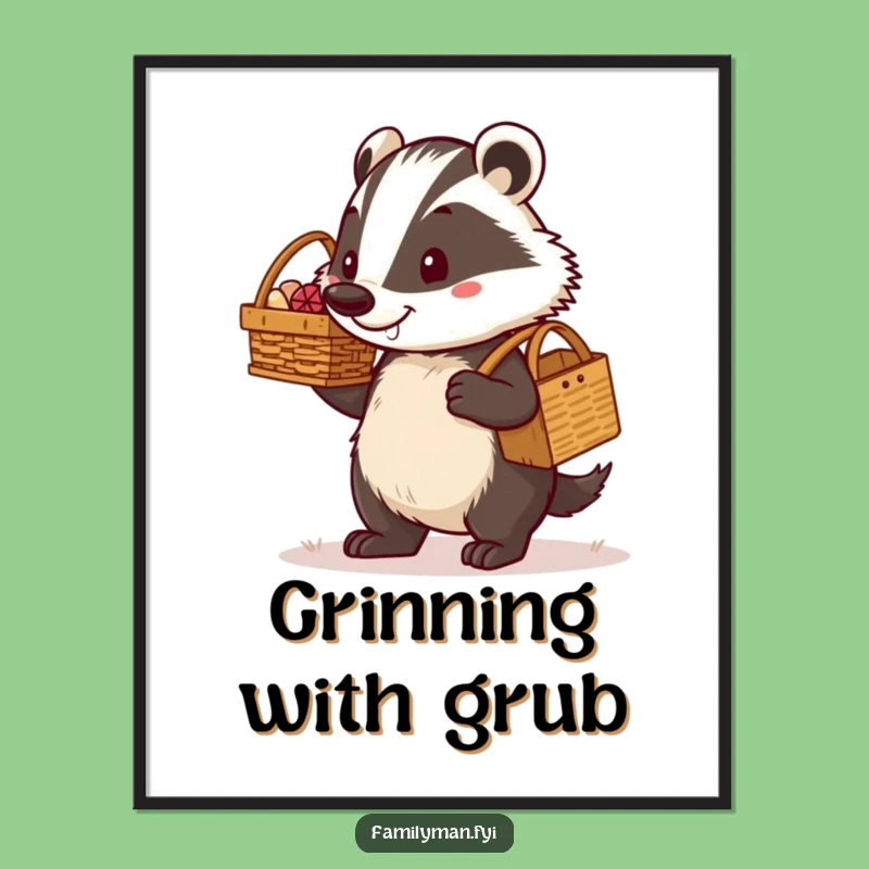 Digital Badger Dad Print: Determined Picnic Carrier Art, Instant Decor