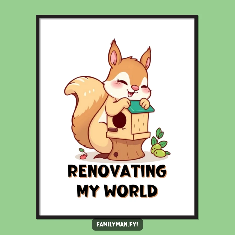 Funny Playful Squirrel Digital Art: Birdhouse Builder Print, Instant Humorous Decor and Perfect Funny Gift