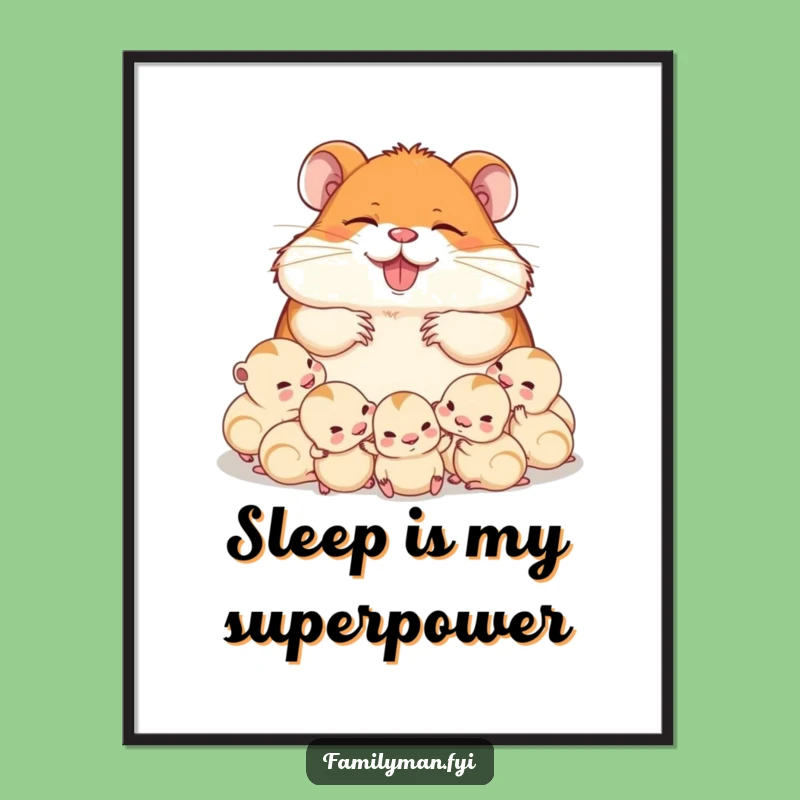 Digital Dad Hamster Print: Sleeping Dad & Babies Art, Instant Decor