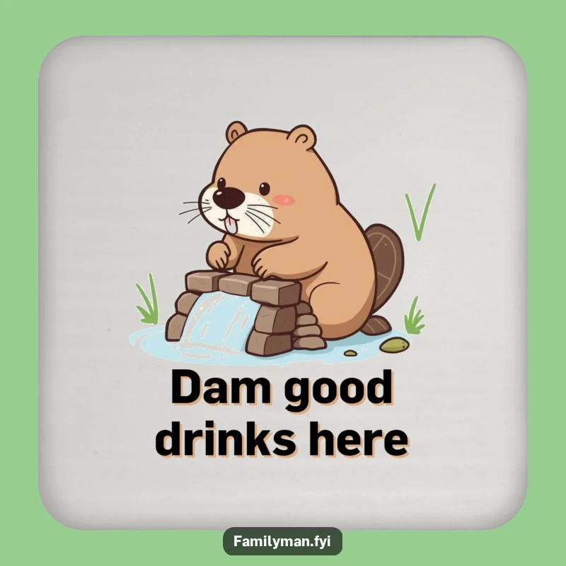 Funny Beaver Dam Coaster Set - Humorous Table Protection for Builders