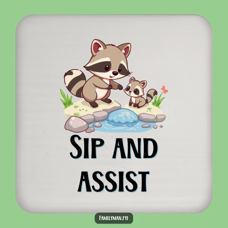 Funny Raccoon Helper Coaster: Protect Tables with Humorous Kindness
