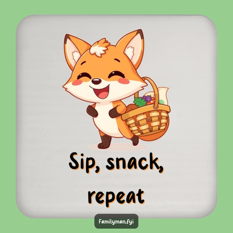 Funny Fox Picnic Coaster Set: Protect Surfaces with a Satisfied Grin