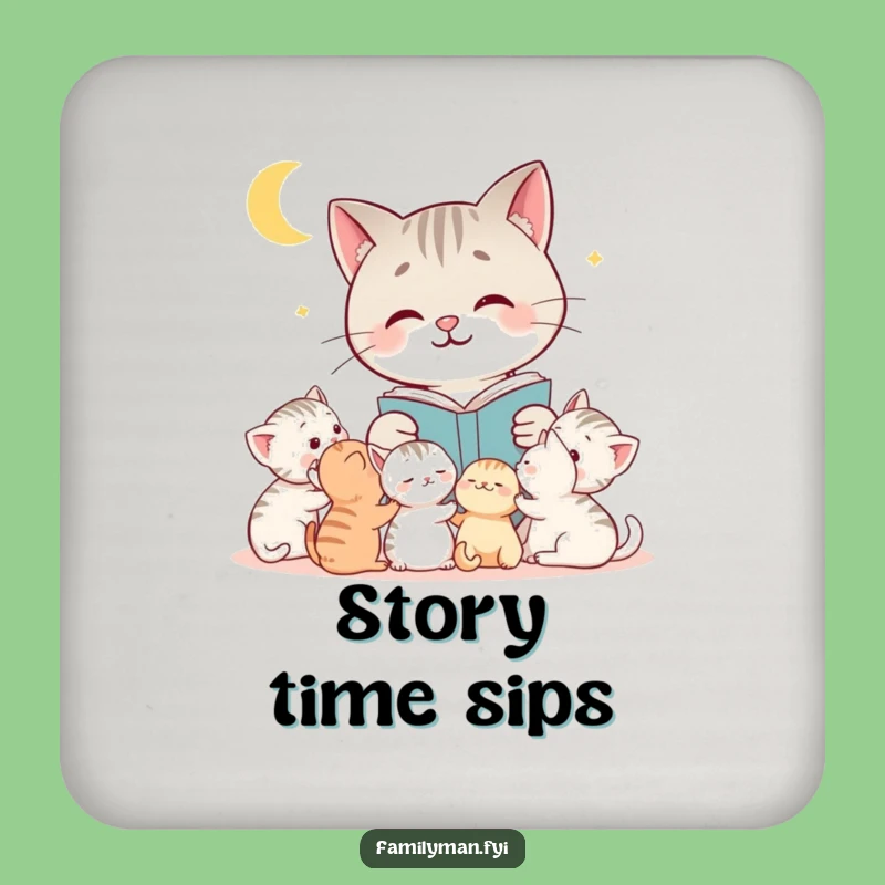 Funny Cat Coaster: Bedtime Story Cat Reading to Kittens, Protect Furniture Gift