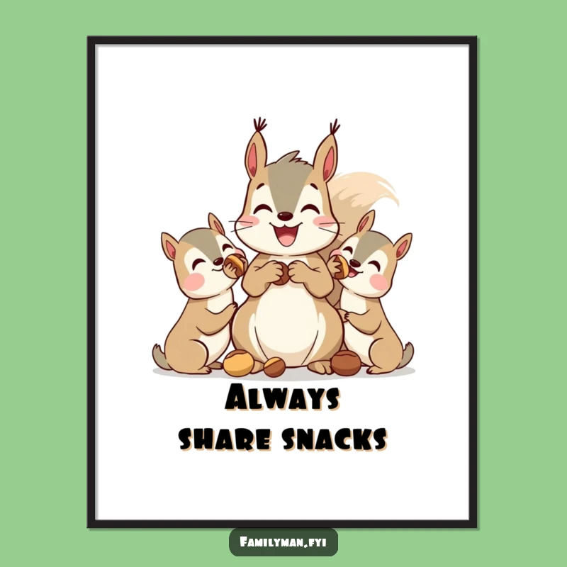 Funny Squirrel Poster: Nut Sharing Friends, Whimsical Wall Decor Gift
