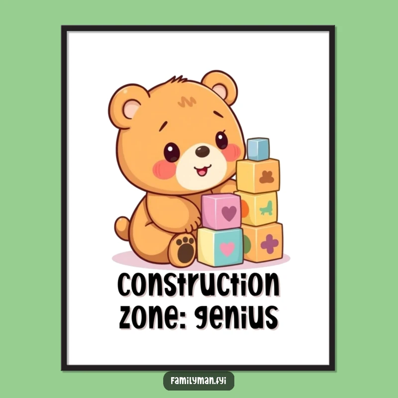 Funny Bear Cub Blocks Poster: Whimsical Wall Art Gift for Playful Spaces