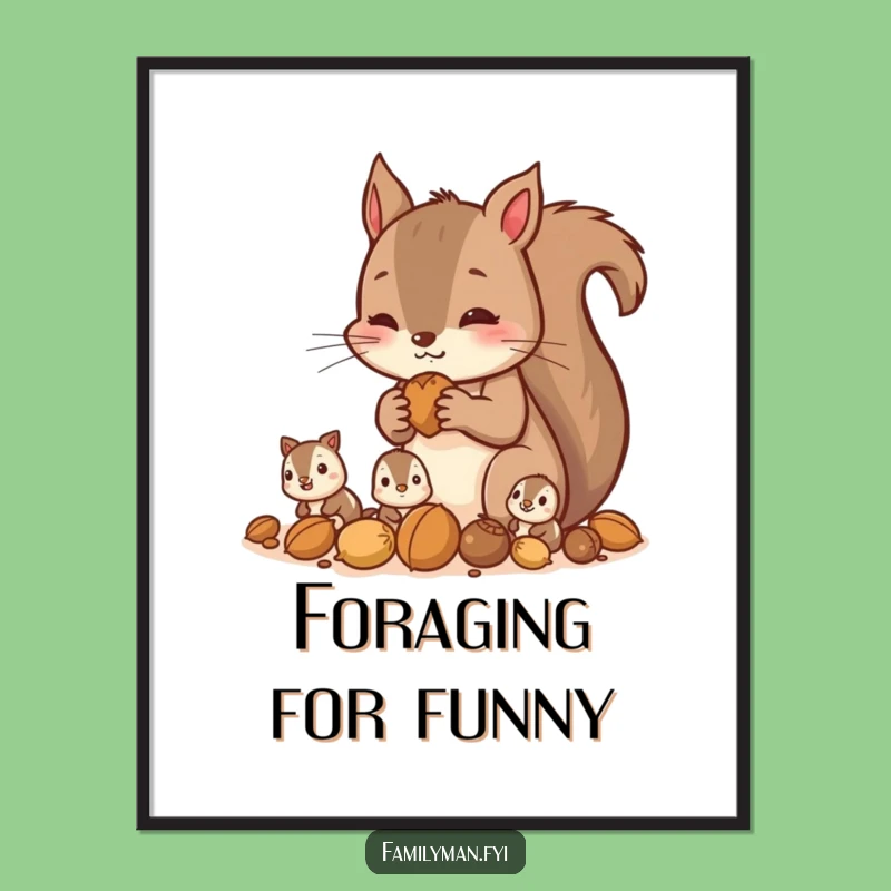 Funny Squirrel Gathering Nuts Poster: Wall Art Humor, Family Gift