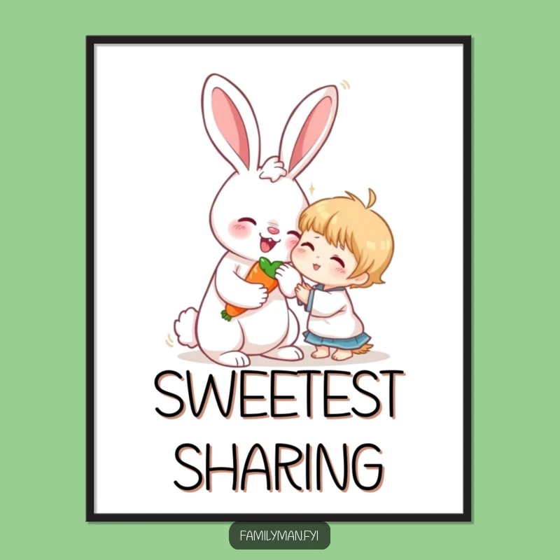 Funny Rabbit & Child Poster: Wholesome Art for a Happy Home