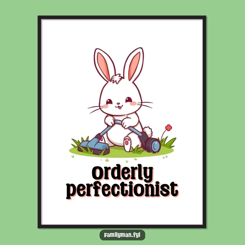 Funny Rabbit Mowing Poster: Cheerful Yard Art, Tidy Lawn Decor