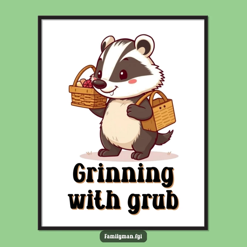 Funny Dad Badger Poster: Determined Picnic Carrier Art, Humorous Wall Decor