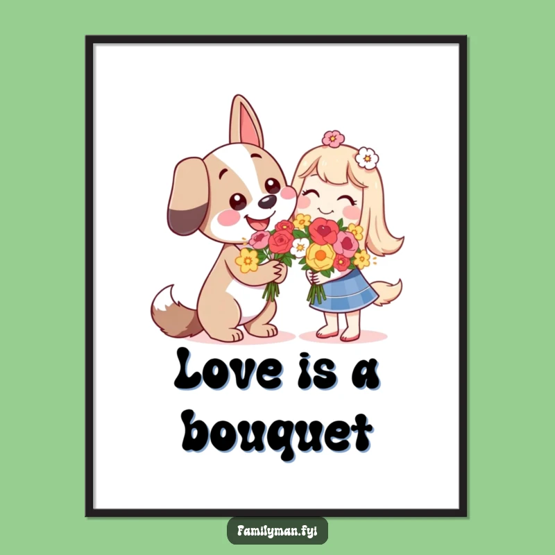 Funny Dog Love Poster - Sweet Flower Wall Art
