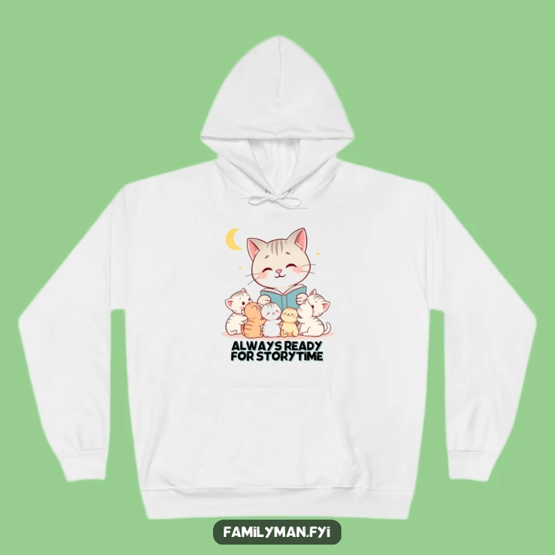 Funny Cat Hoodie: Warm Bedtime Story Cat Reading to Kittens, Cozy Gift