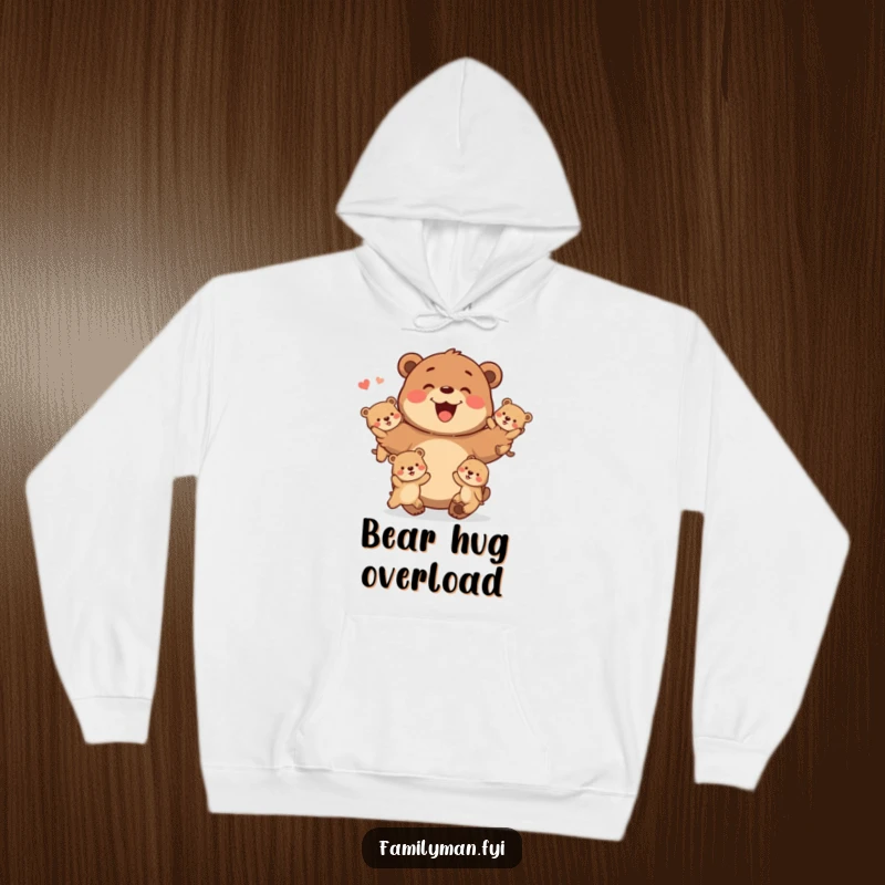 Funny Hoodie displaying a happy father bear playfully juggling baby bears, symbolizing a dad's dedication.
