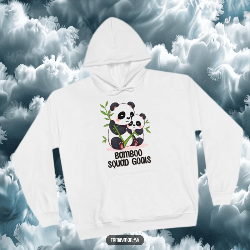 Funny hoodie with two contented pandas munching on bamboo together, offering warmth and a humorous, peaceful scene.