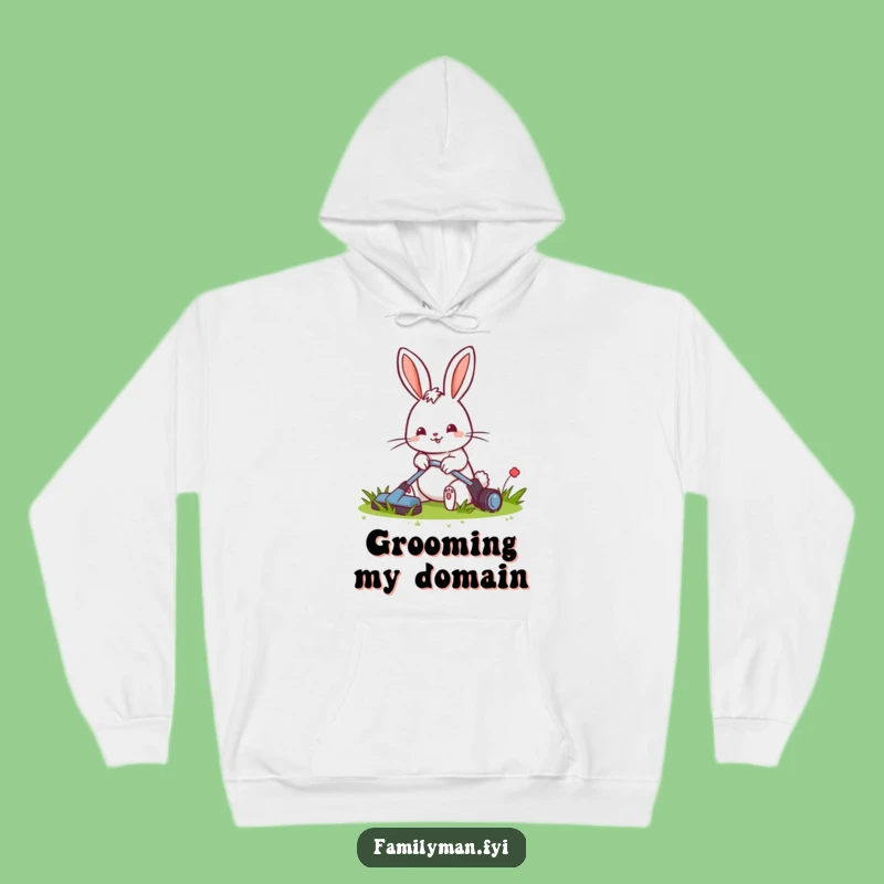 Funny Rabbit Mowing Hoodie: Cozy Gardener, Tidy Lawn Comfort