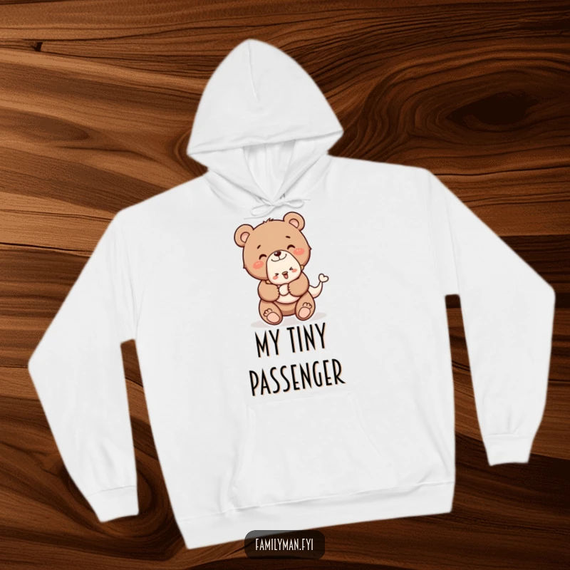 Funny hoodie showcasing a happy bear cub giving a baby animal a piggyback ride, radiating warmth and playful affection.