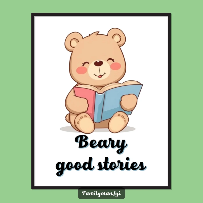 Free Printable Funny Bear Art: Cozy Reading Bear - Whimsical Downloadable Decor