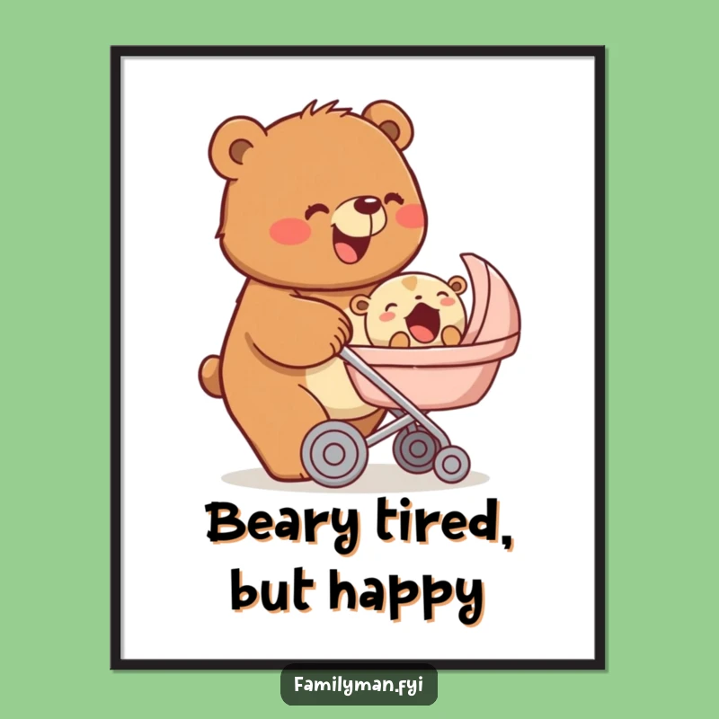 Funny Free Printable Wall Art: Bear Pushing Stroller