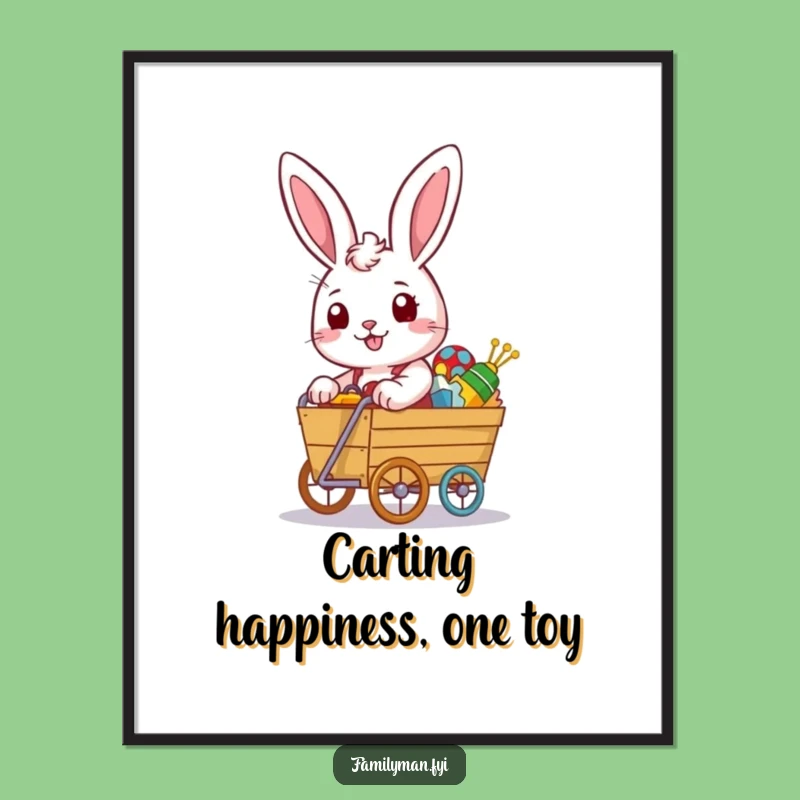 Free Printable Funny Rabbit Art: Determined Bunny & Toys - Whimsical Downloadable Decor